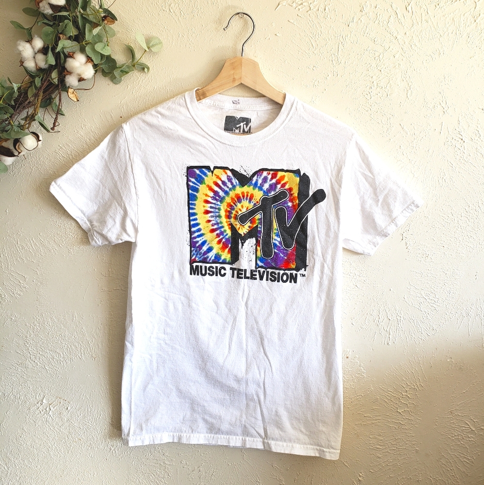 Vintage look MTV tie dye white tee small